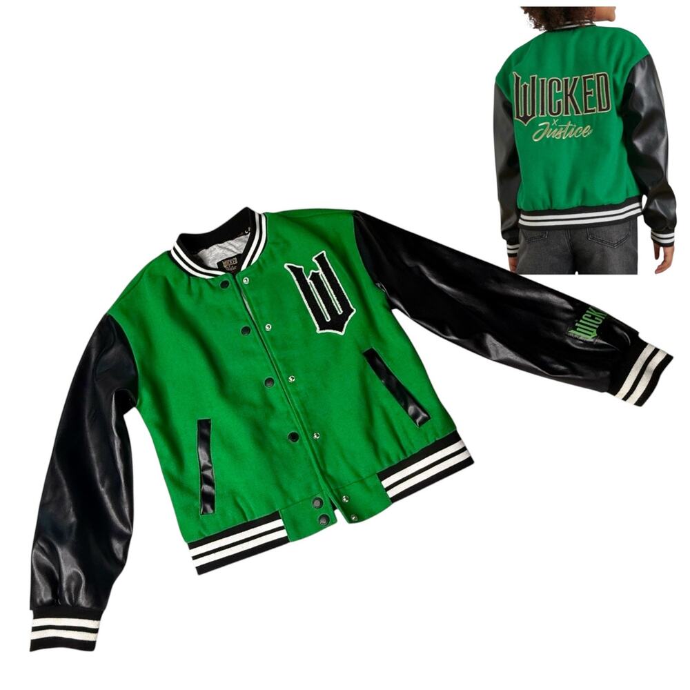Wicked Bomber Jacket Girls M 10 Wizard Oz Justice Coat Elphaba Halloween Costume